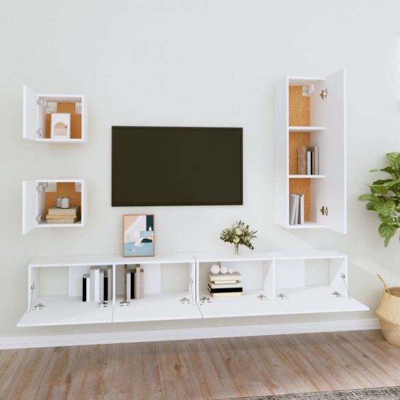 Ensemble de meubles TV 5 pcs Blanc Bois d'ingénierie