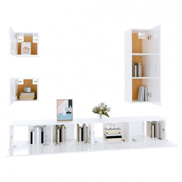 Ensemble de meubles TV 5 pcs Blanc Bois d'ingénierie