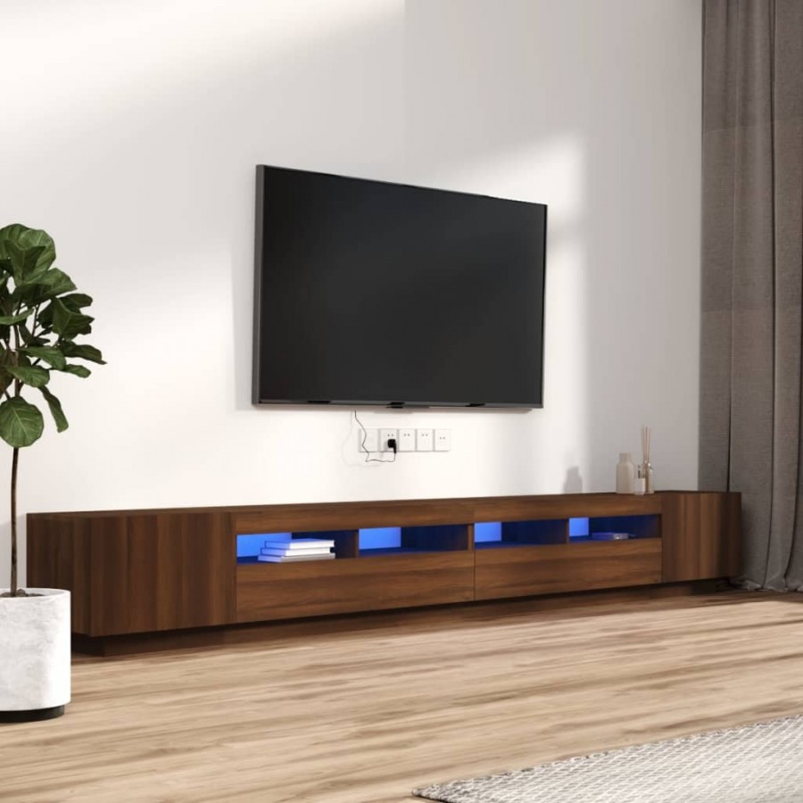 Ensemble de meubles TV avec lumières LED 3 pcs Chêne marron