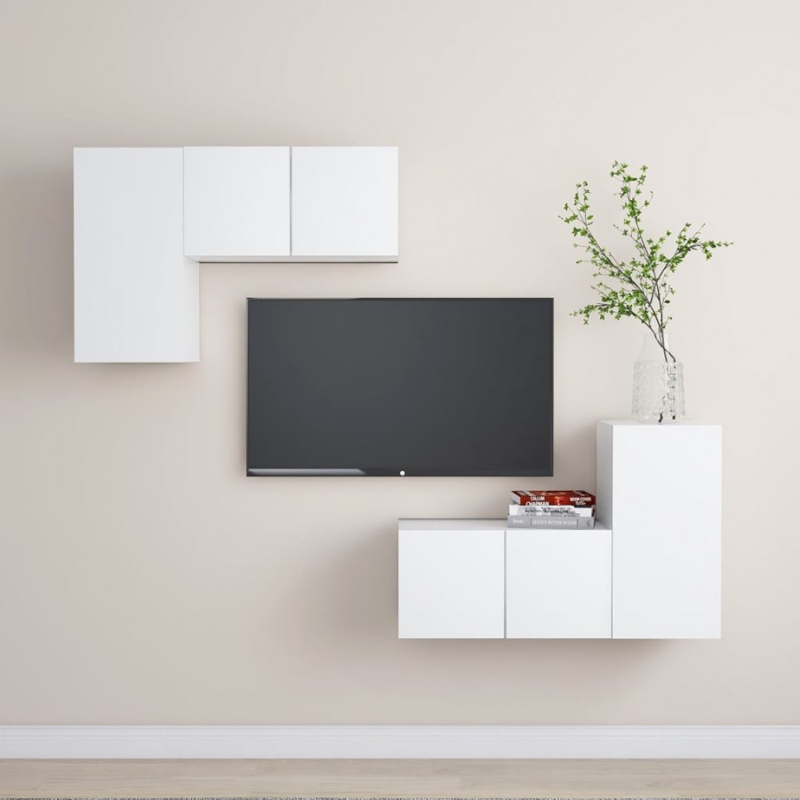 Ensemble de meubles TV 4 pcs Blanc Aggloméré