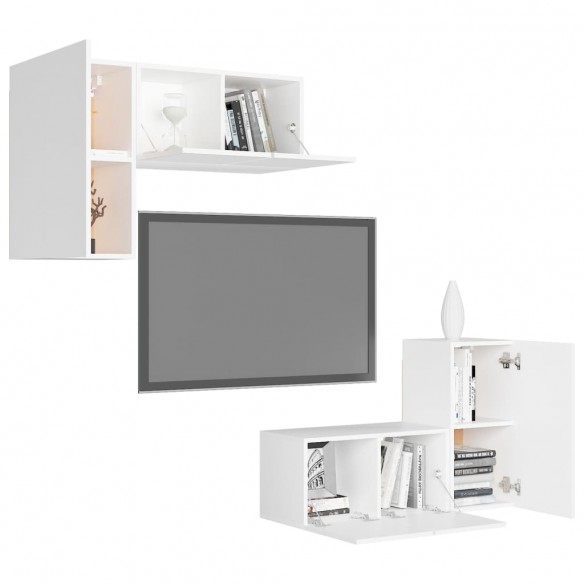 Ensemble de meubles TV 4 pcs Blanc Aggloméré