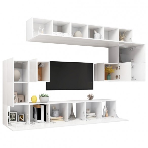 Ensemble de meuble TV 10 pcs Blanc brillant Aggloméré