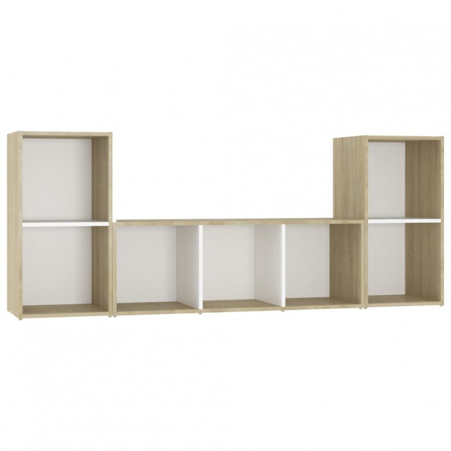 Ensemble de meubles TV 3 pcs Blanc et chêne sonoma Aggloméré