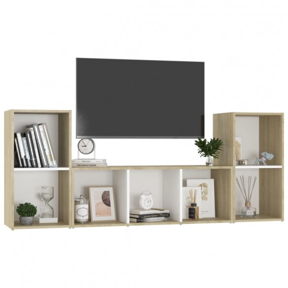 Ensemble de meubles TV 3 pcs Blanc et chêne sonoma Aggloméré