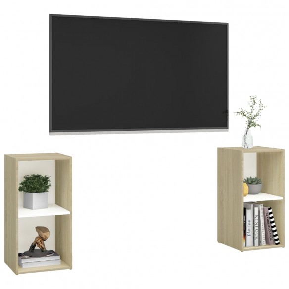 Meubles TV 2 pcs Blanc et chêne sonoma 72x35x36,5 cm Aggloméré