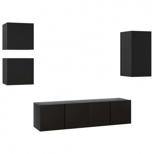 Ensemble de meuble TV 5 pcs Noir Aggloméré