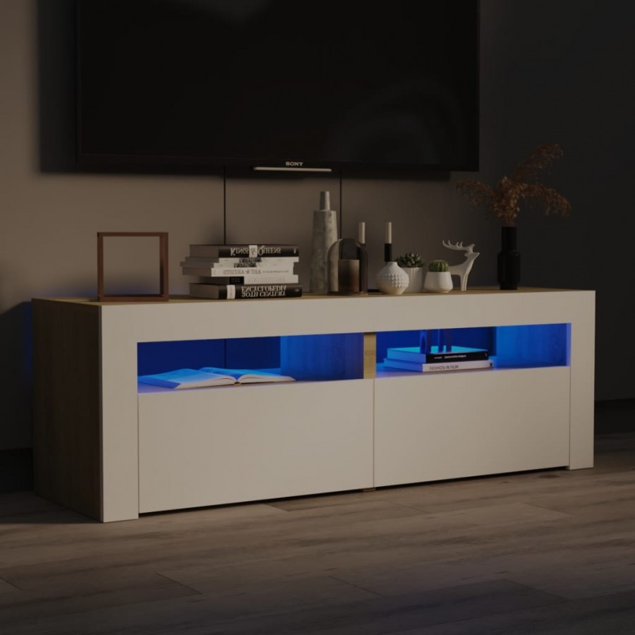 Meuble TV avec lumières LED blanc et chêne sonoma 120x35x40 cm