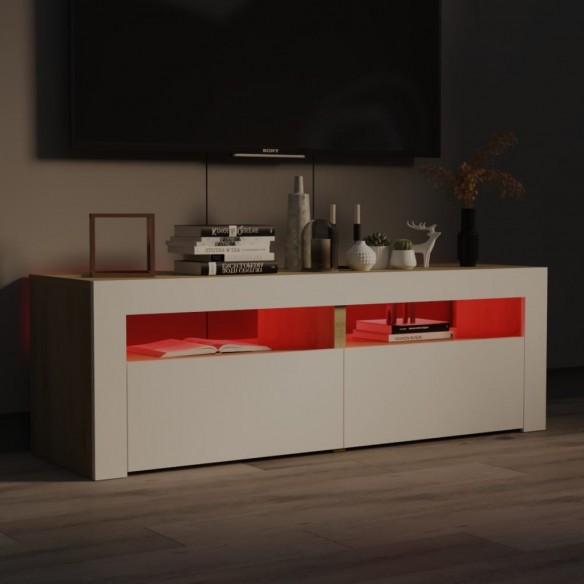 Meuble TV avec lumières LED blanc et chêne sonoma 120x35x40 cm