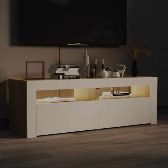 Meuble TV avec lumières LED blanc et chêne sonoma 120x35x40 cm