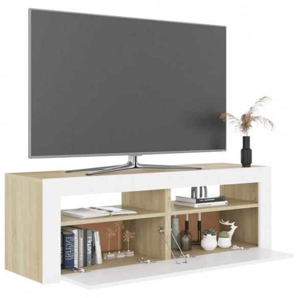 Meuble TV avec lumières LED blanc et chêne sonoma 120x35x40 cm