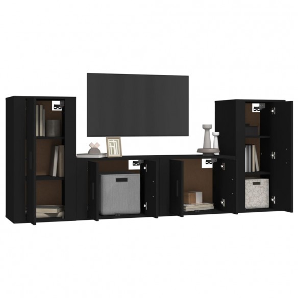 Ensemble de meubles TV 4 pcs Noir Bois d'ingénierie