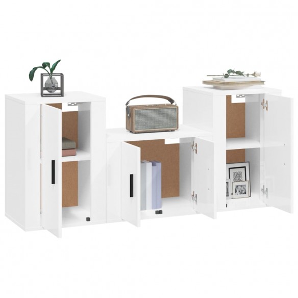 Ensemble de meubles TV 3 pcs Blanc brillant Bois d'ingénierie