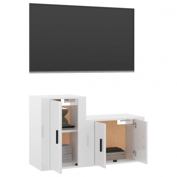 Ensemble de meubles TV 2 pcs blanc brillant bois d'ingénierie