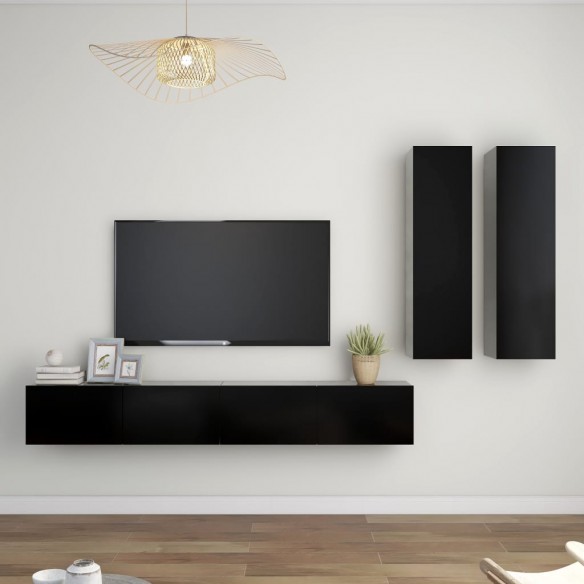 Ensemble de meubles TV 4 pcs Noir Aggloméré