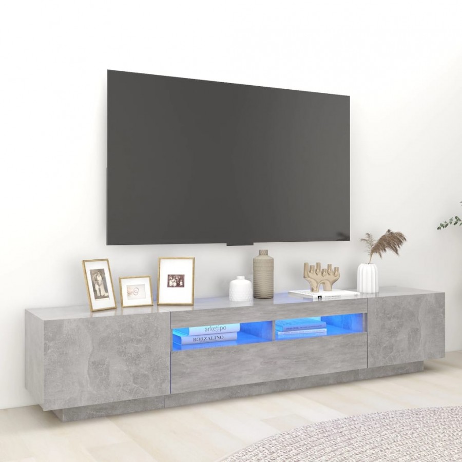 Meuble TV avec lumières LED Gris béton 200x35x40 cm