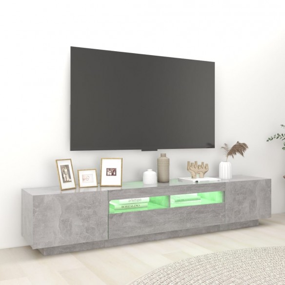 Meuble TV avec lumières LED Gris béton 200x35x40 cm
