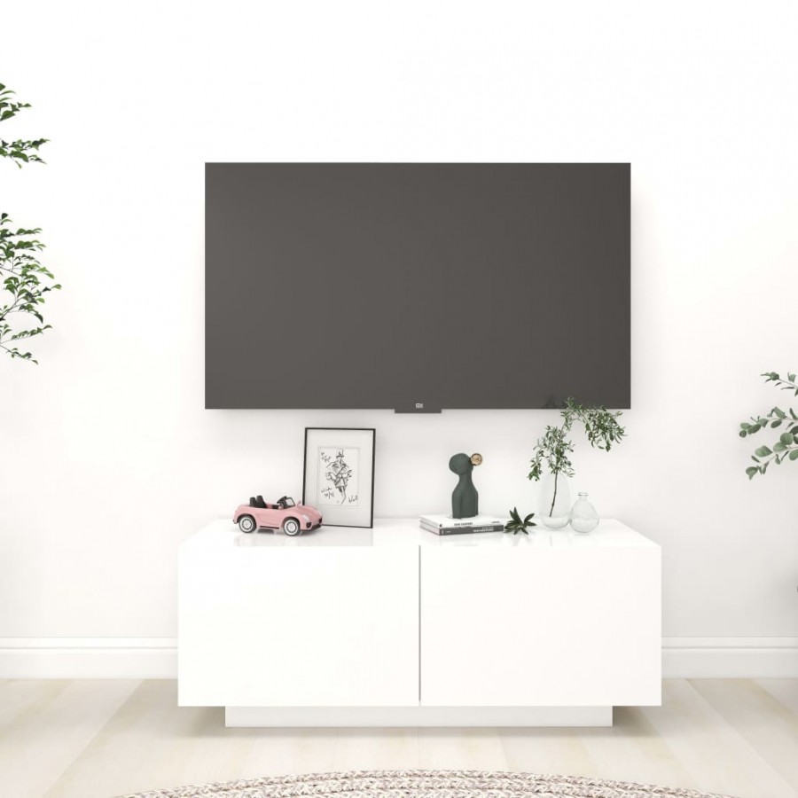 Meuble TV Blanc 100x35x40 cm Aggloméré