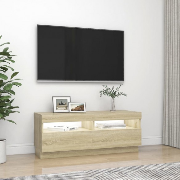 Meuble TV avec lumières LED chêne sonoma 100x35x40 cm