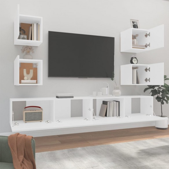 Ensemble de meubles TV 6 pcs Blanc Bois d'ingénierie