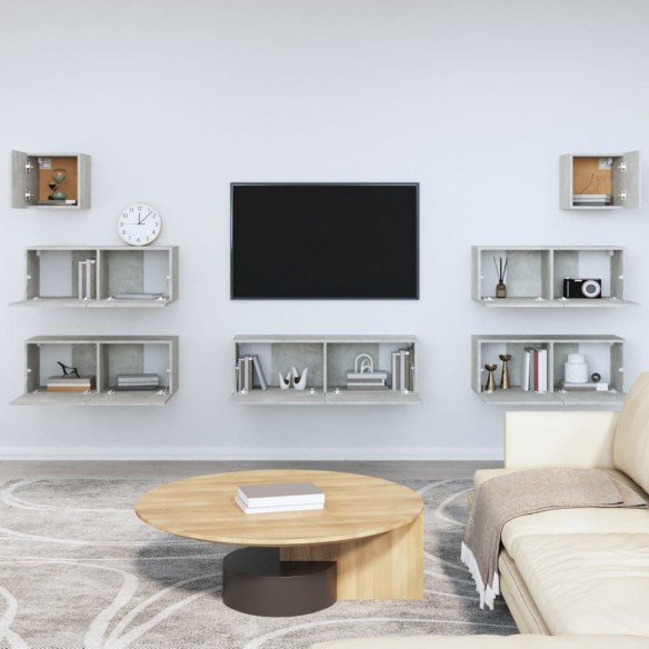 Ensemble de meubles TV 7 pcs Gris béton Bois d'ingénierie