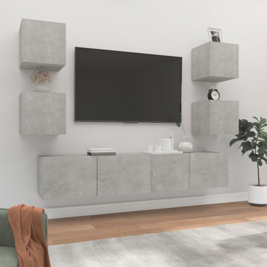 Ensemble de meubles TV 6 pcs Gris béton Bois d'ingénierie