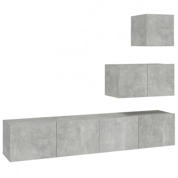 Ensemble de meubles TV 4 pcs Gris béton Bois d'ingénierie