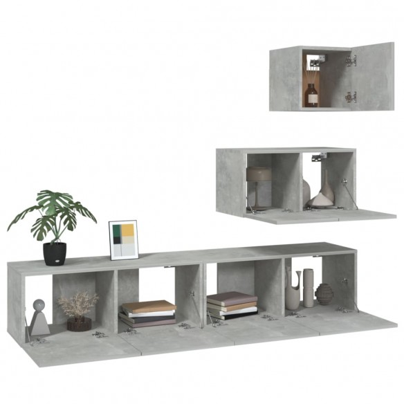 Ensemble de meubles TV 4 pcs Gris béton Bois d'ingénierie