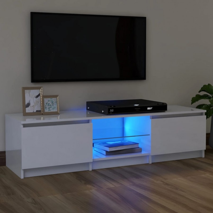 Meuble TV avec lumières LED blanc brillant 120x30x35,5 cm