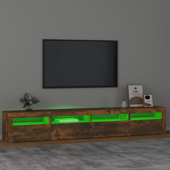 Meuble TV avec lumières LED Chêne fumé 240x35x40 cm
