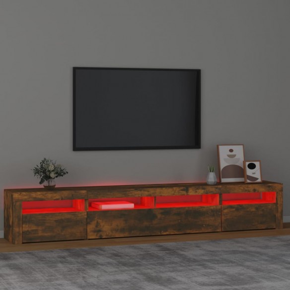 Meuble TV avec lumières LED Chêne fumé 240x35x40 cm