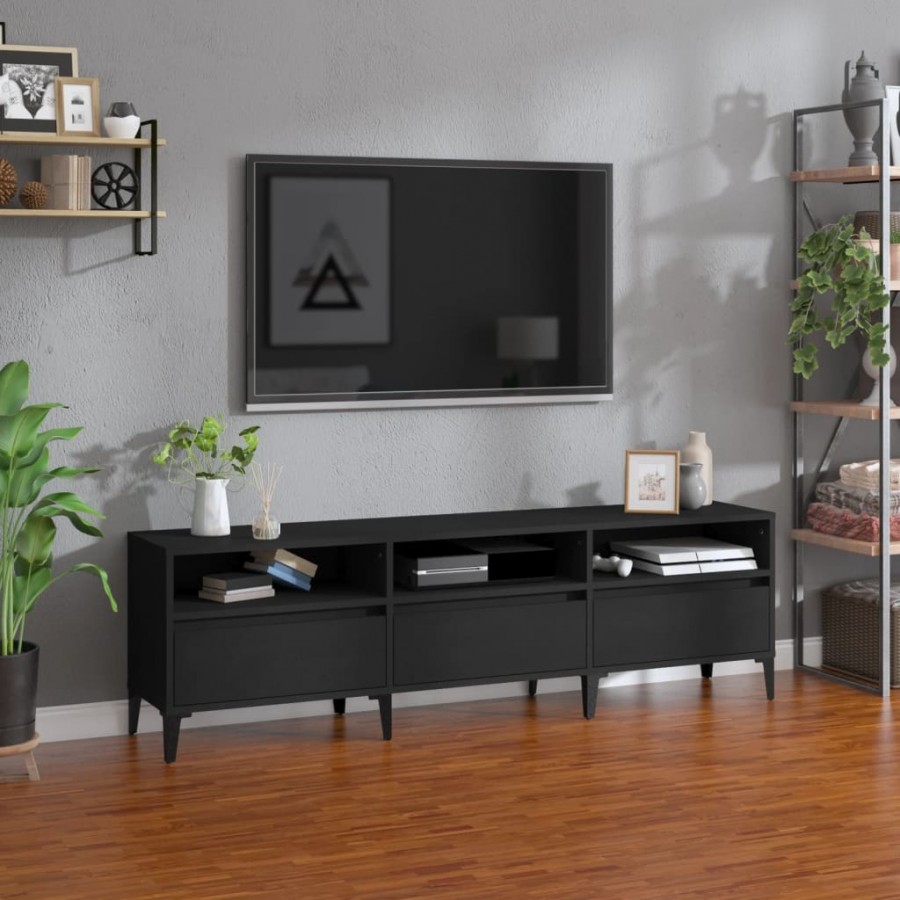 Meuble TV noir 150x30x44,5 cm bois d'ingénierie