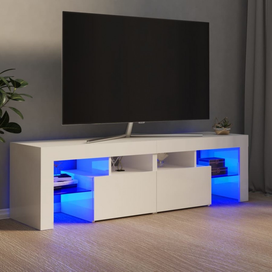 Meuble TV avec lumières LED Blanc brillant 140x36,5x40 cm