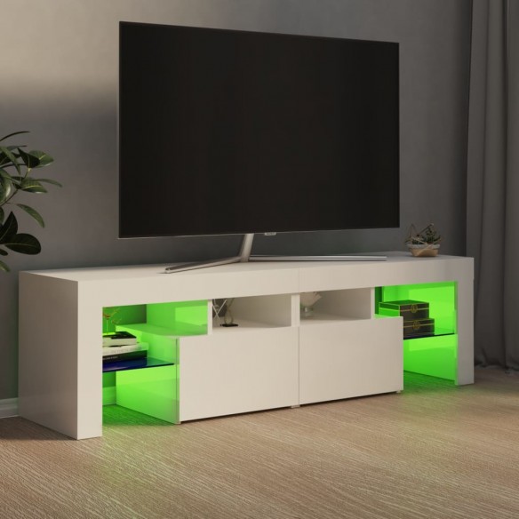 Meuble TV avec lumières LED Blanc brillant 140x36,5x40 cm