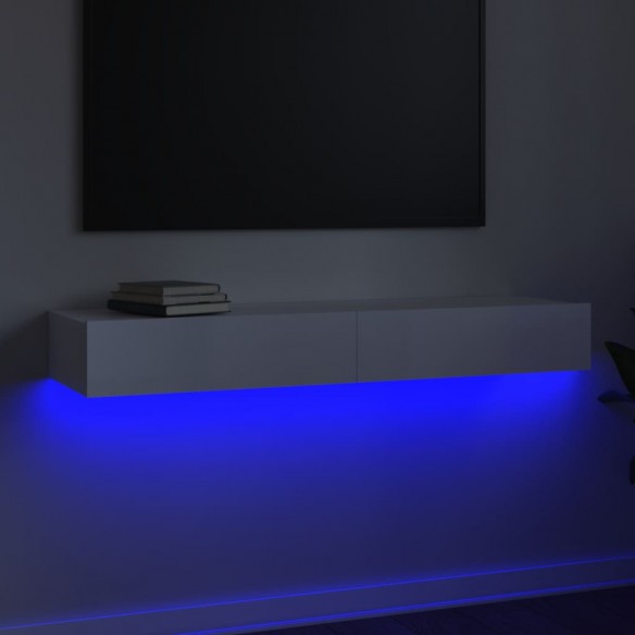 Meuble TV avec lumières LED Blanc brillant 120x35x15,5cm