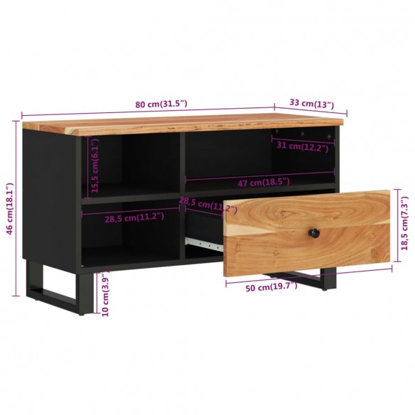 Meuble TV 80x33x46 cm bois d'acacia solide et bois d'ingénierie