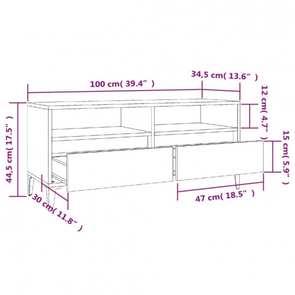 Meuble TV gris béton 100x34,5x44,5 cm bois d'ingénierie