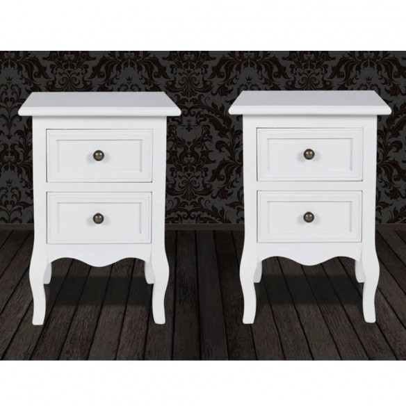 Table de chevet 2 pcs avec 2 tiroirs MDF Blanc