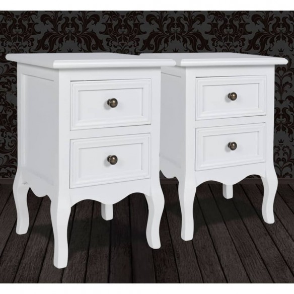 Table de chevet 2 pcs avec 2 tiroirs MDF Blanc