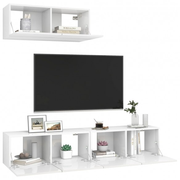 Meubles TV 3 pcs Blanc brillant Aggloméré