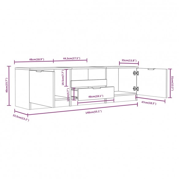 Meuble TV Chêne marron 140x35x40 cm Bois d'ingénierie