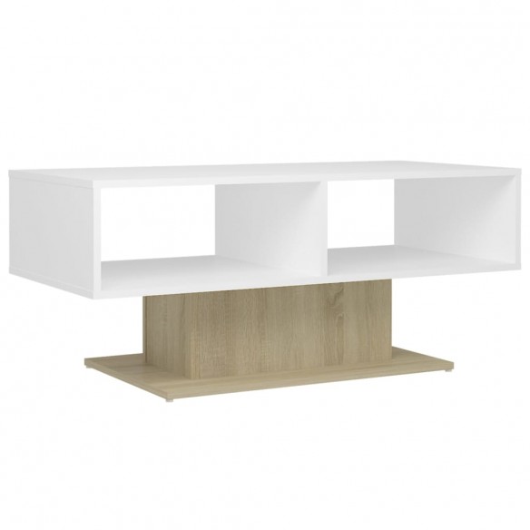 Table basse Blanc et chêne sonoma 103,5x50x44,5 cm Aggloméré