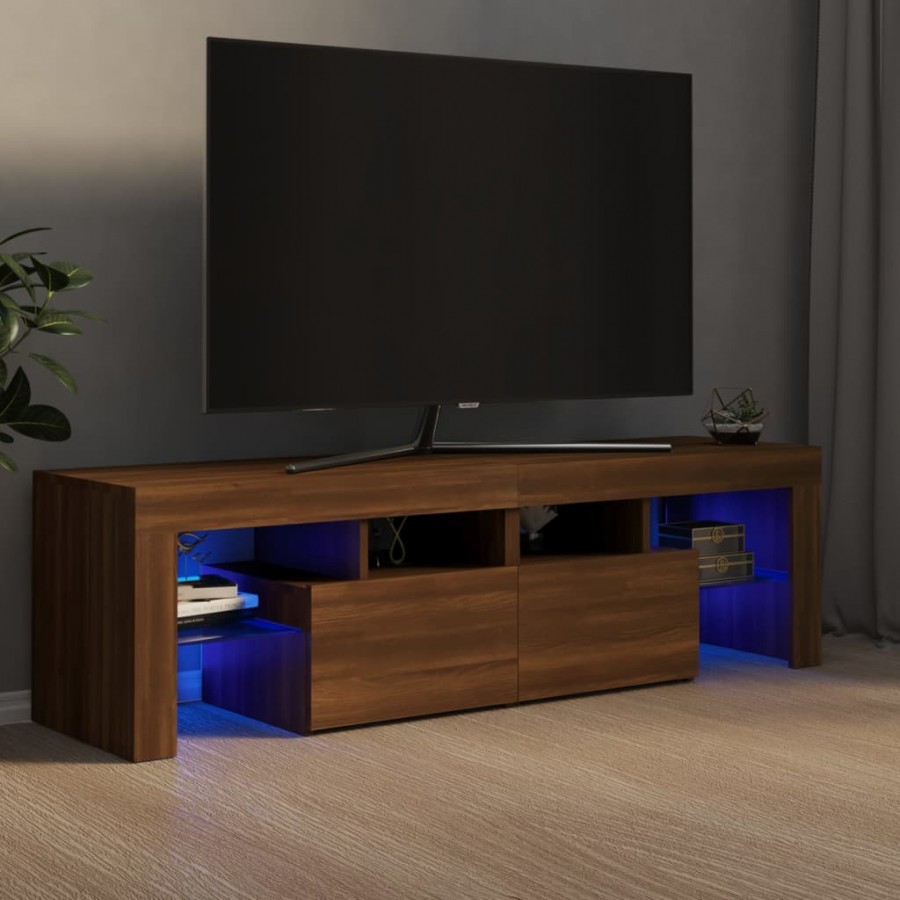 Meuble TV avec lumières LED Chêne marron 140x36,5x40 cm