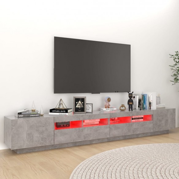 Meuble TV avec lumières LED Gris béton 260x35x40 cm
