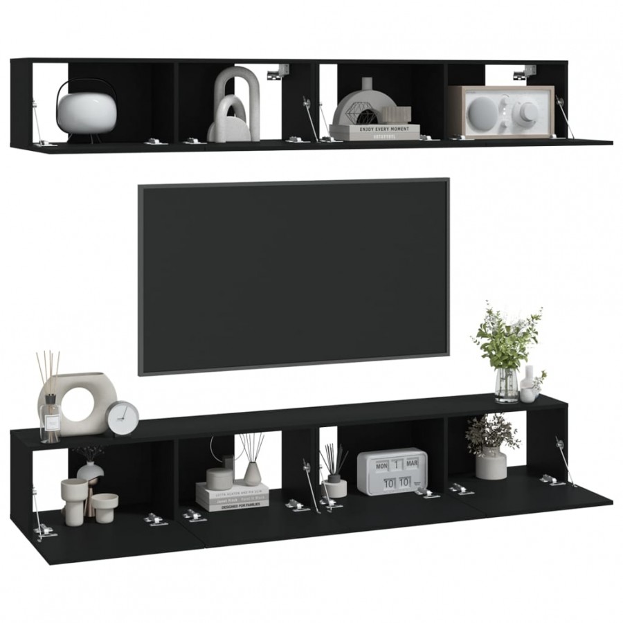Meubles TV muraux 4 pcs Noir 100x30x30 cm Meubles TV muraux 4 pcs Noir 100x30x30 cm