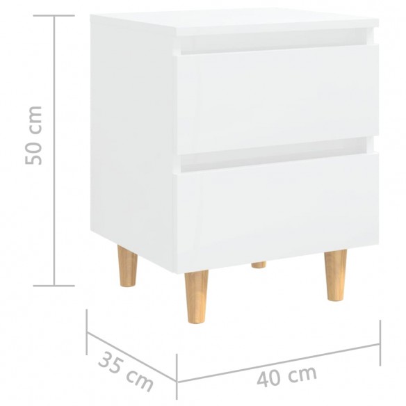 Tables de chevet pieds en pin 2 pcs Blanc brillant 40x35x50 cm