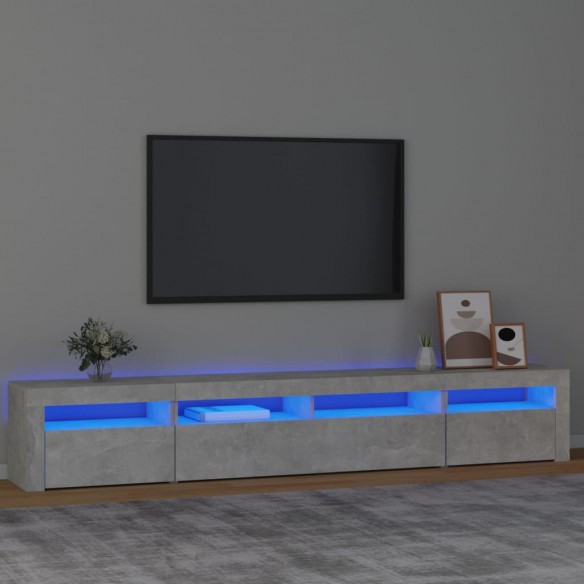 Meuble TV avec lumières LED Gris béton 240x35x40 cm
