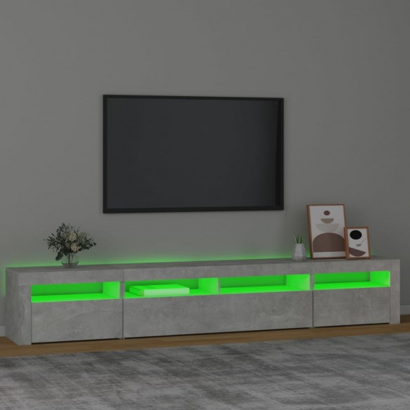 Meuble TV avec lumières LED Gris béton 240x35x40 cm