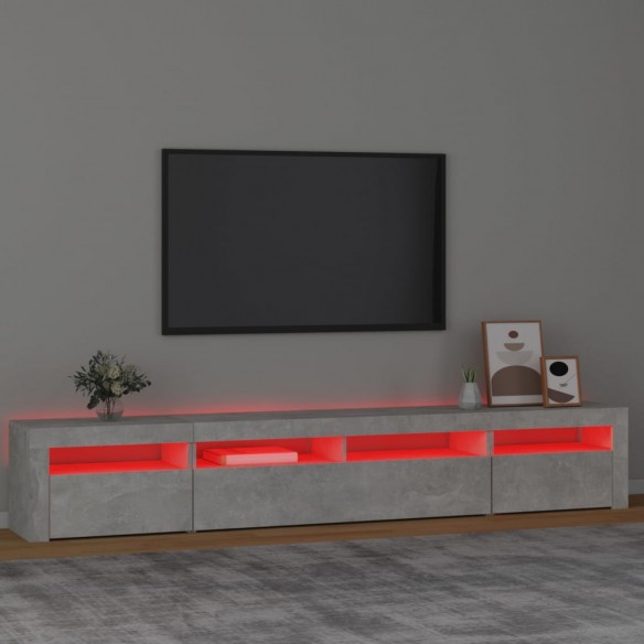 Meuble TV avec lumières LED Gris béton 240x35x40 cm