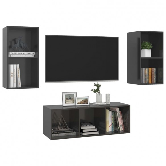 Ensemble de meuble TV 3 pcs Gris brillant Aggloméré