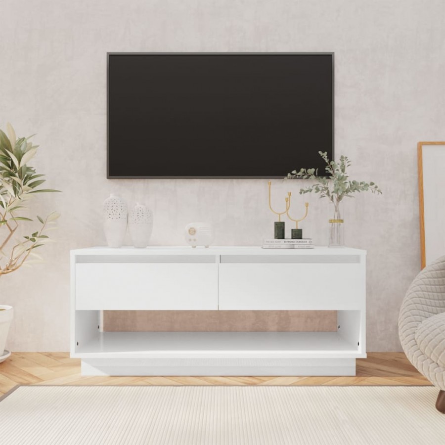 Meuble TV Blanc brillant 102x41x44 cm Aggloméré